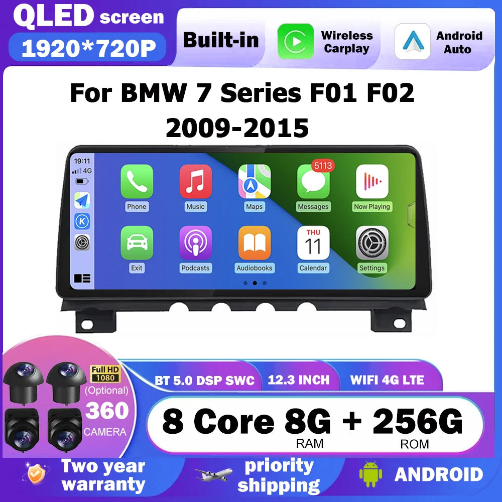 Android For BMW 7 Series F01 F02 2009-2015 12.3" Touch QLED Screen Car Radio Player Intell