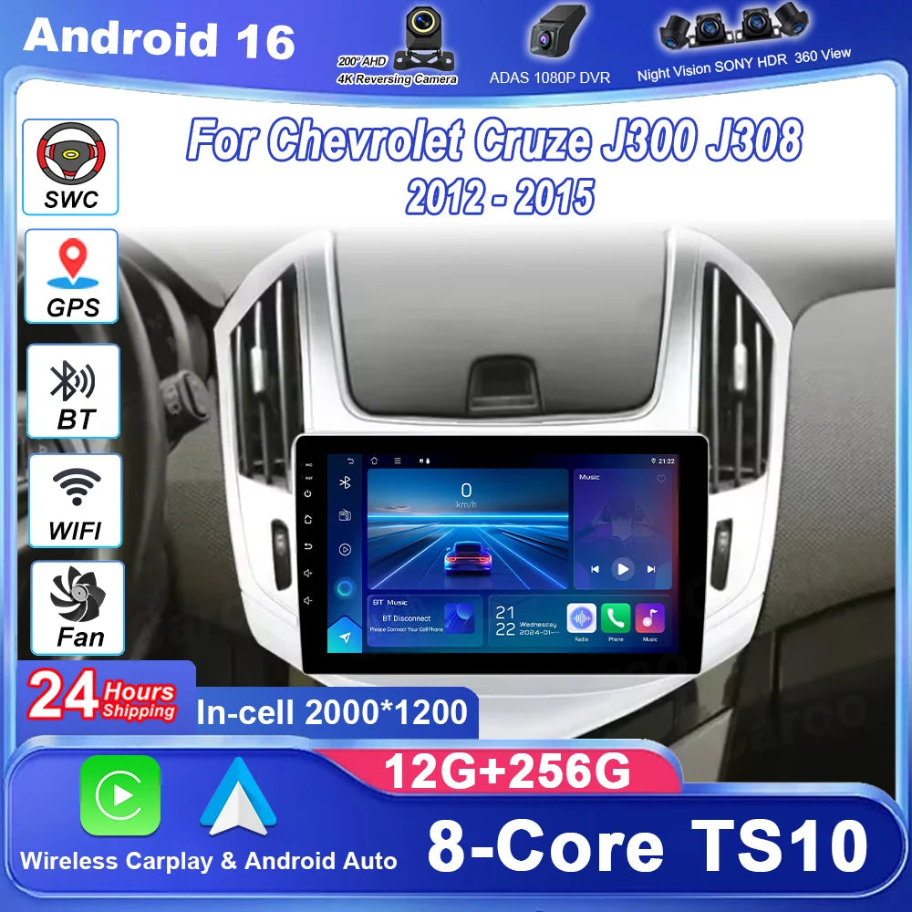 Android 16 Car Radio For Chevrolet Cruze J300 J308 2012 - 2015 Auto Multimidia Player Touc