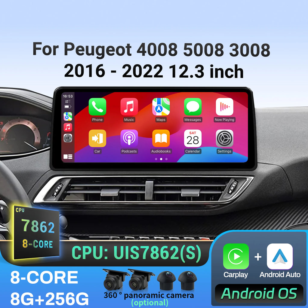 12.3 inch For Peugeot 4008 5008 3008 2016-2020 2021 2022 Wireless BT Carplay Car Radio Mul