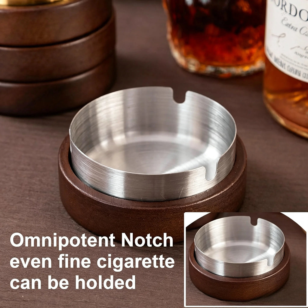 Wooden Ashtray with Lid Windproof Smoke‑Proof Stainless Steel Lining Easy Clean Decorative Ash H - Automotive LED Light