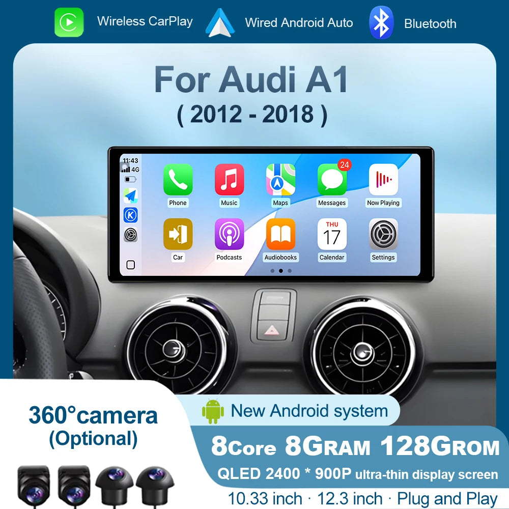 12.3 inch Touch Screen Car Radio For Audi A1 2012 - 2018 Intelligent Android OS System Mul