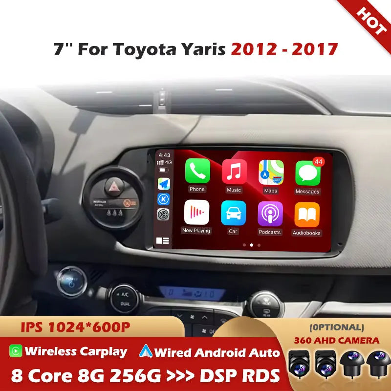 For Toyota Yaris 2012 2013 2014 2015 2016 2017 Android 16 Carplay Car Radio Navigation GPS