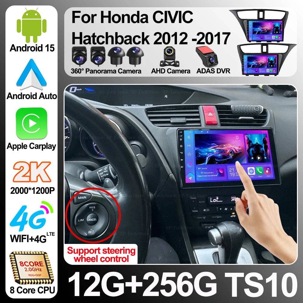 Android 16 Car Radio For Honda Civic Hatchback 2012 -2017 Wireless Carplay Android Auto Rd | AUTOKITSHOP