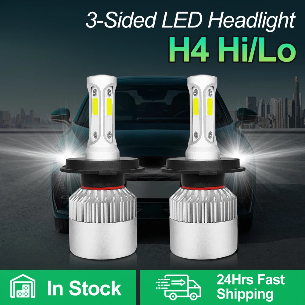 H4/9003/HB2 Hi/Lo LED Headlight 20000LM 100W Car Lamps 6000K White High Bright Lights H4 B