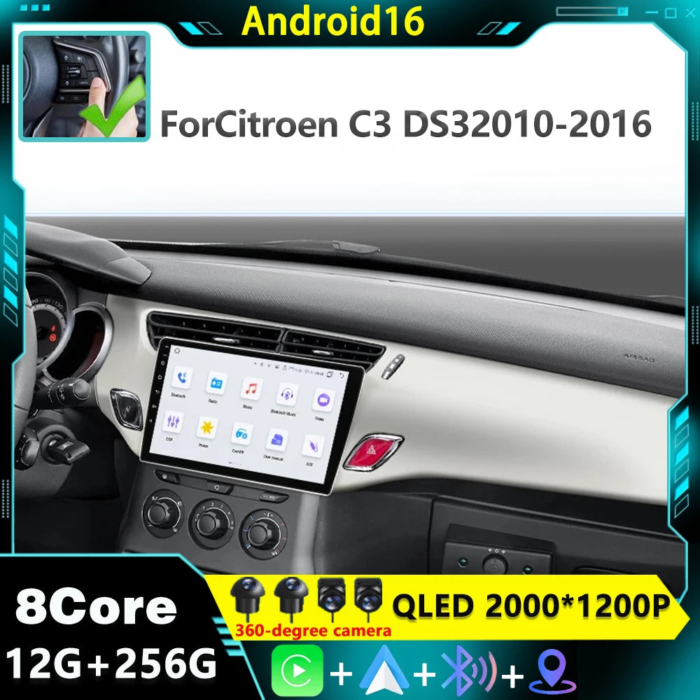 Android 16 For Citroen C3 DS3 2010-2016 Navi GPS 4G+WIFI Wireless CarPlay Intelligent Syst