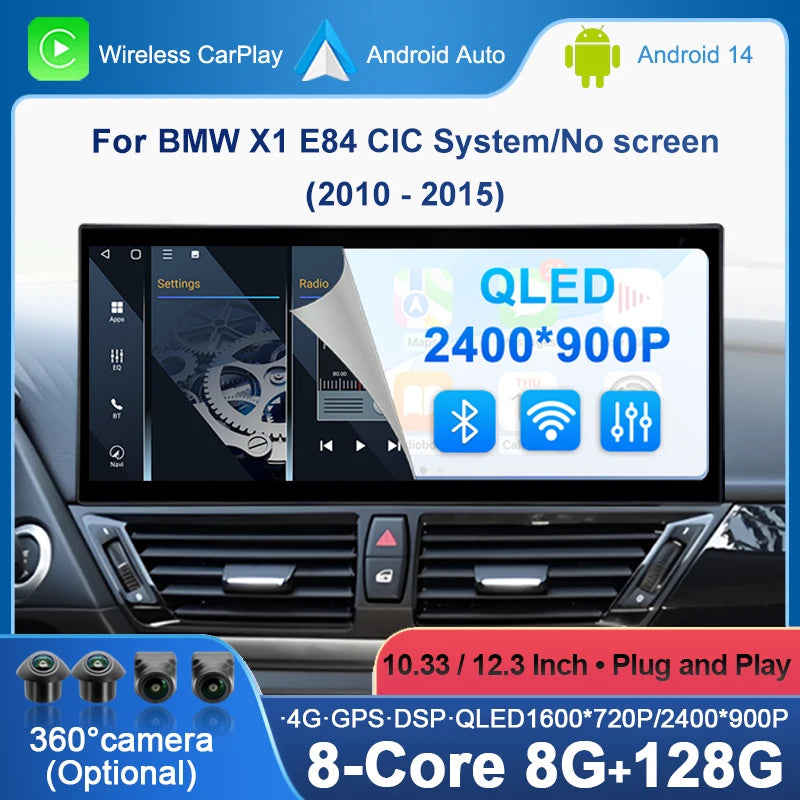For BMW X1 E84 2010 - 2015 CIC System Without original screen Android 14 Car Radio Multime