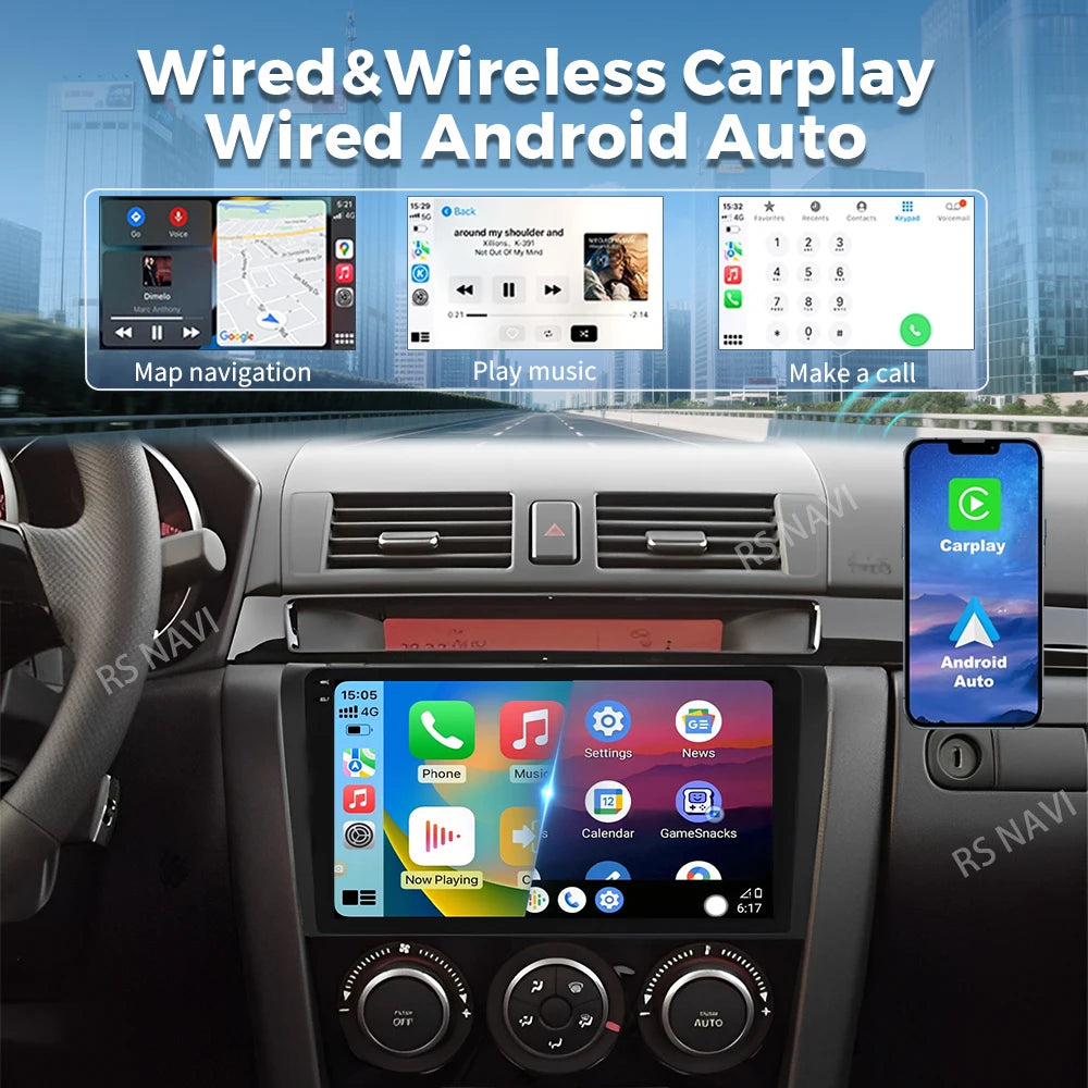 Android 16 For Mazda 3 I BK 2003 - 2009 2K QLED Android Car Radio Multimedia Video Player