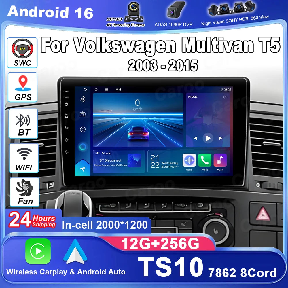 Android 16 Carplay Android Auto Radio For Volkswagen Multivan T5 2003 - 2015 Auto Multimid