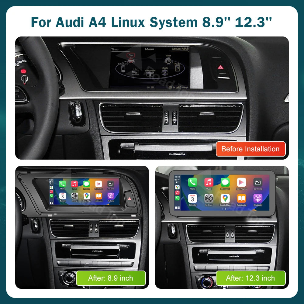 DE 12.3 RoadTop Wireless CarPlay Multimedia Ultra-thin IPS Screen Android Auto For Audi A4
