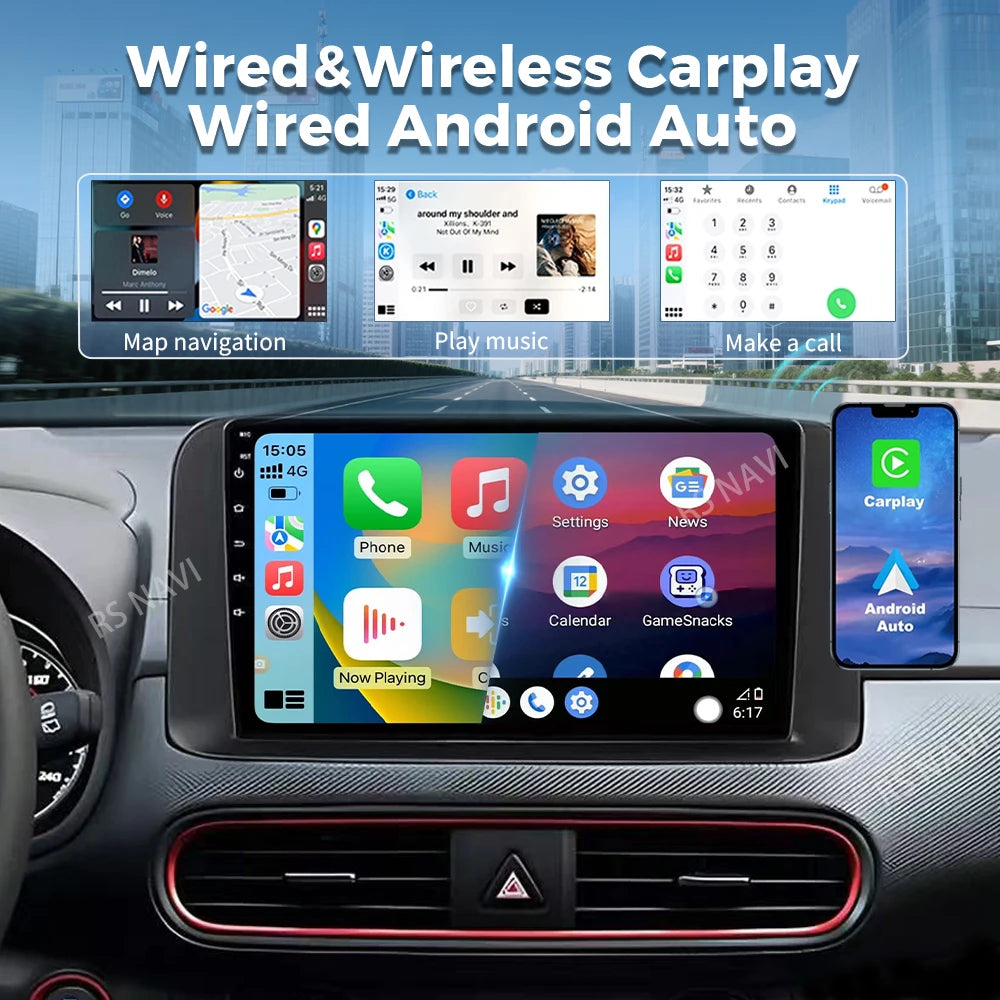 Qualcomm Android 16 Carplay Auto Car Radio For Hyundai Encino Kona 2018 2019-2022 Multimed