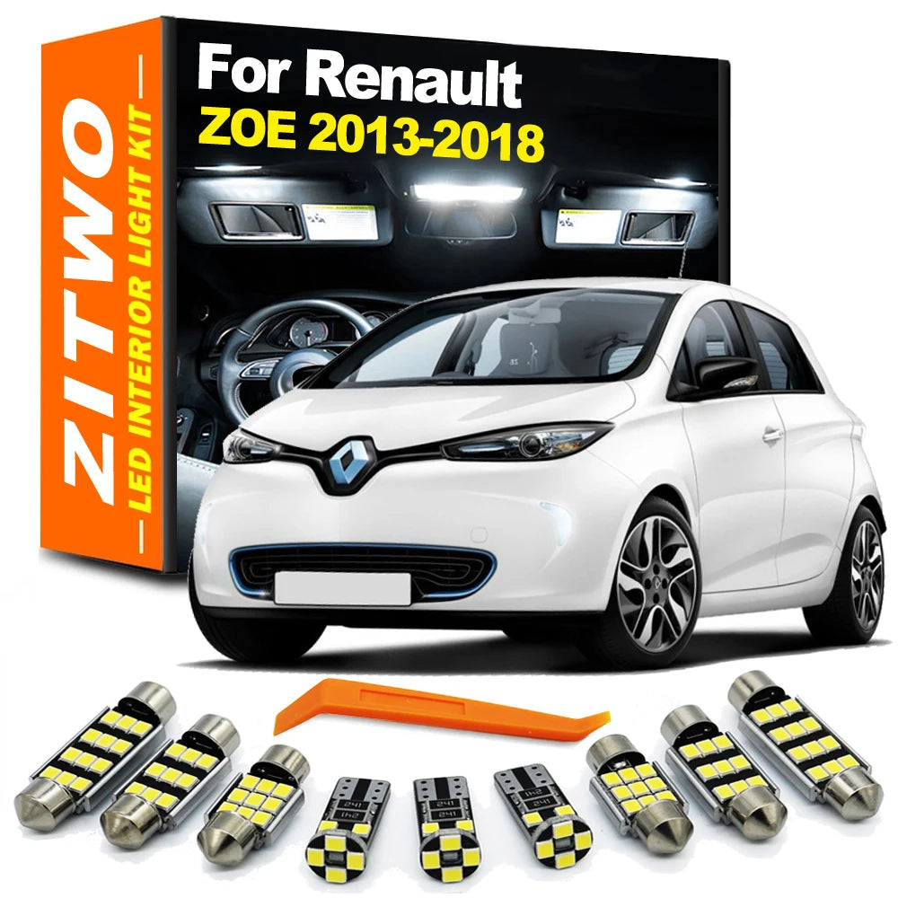ZITWO 8Pcs For Renault ZOE ZE 2013 2014 2015 2016 2017 2018 LED Interior Dome Map Reading Light Bulb Trunk Luggage Lamp Kit