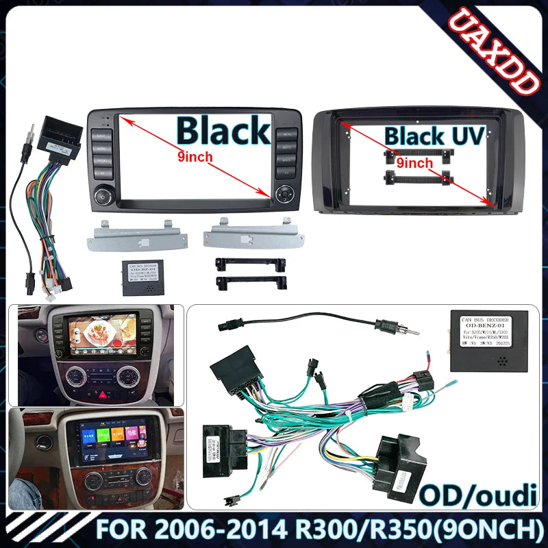 Car Radio Fascia Frame For 2006-2014 BENZ R300/R350 9INCH Stereo Panel Wire Harness Power