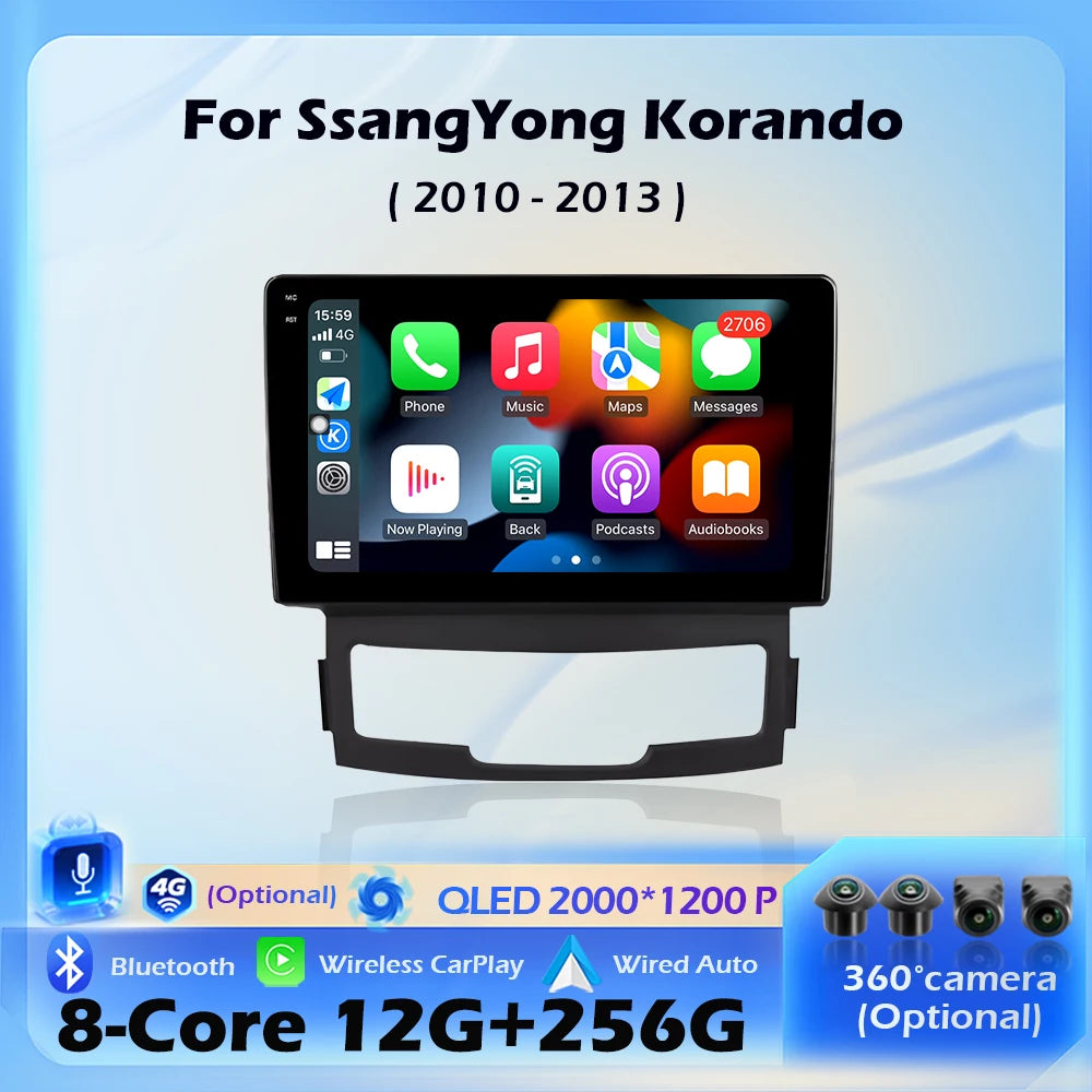 Wireless CarPlay Navigation GPS Android 16 For SsangYong Korando 3 Actyon 2 2010 - 2013 Ca