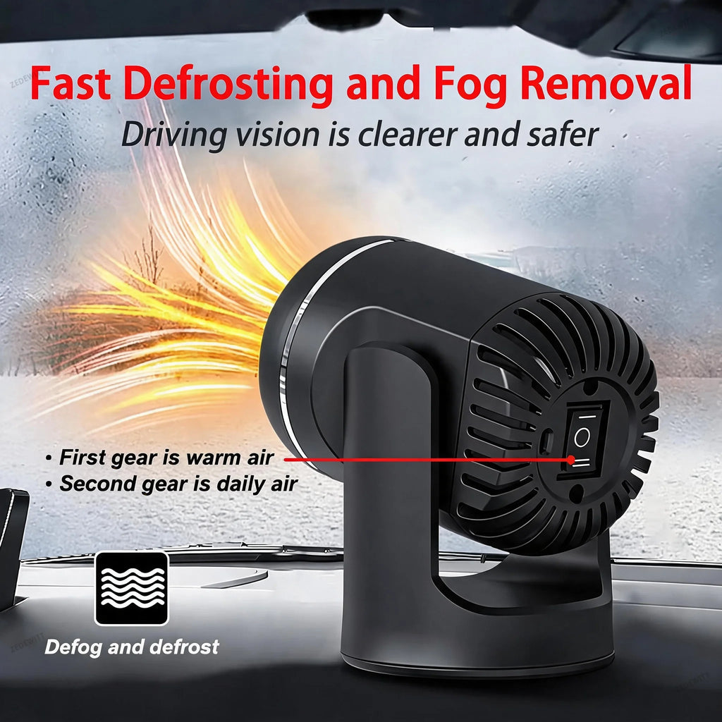 2 in 1 Portable Car Heater Cooling Fan 12V 150W Windshield Defroster Demister Anti-Fog Preheater - Automotive LED Light