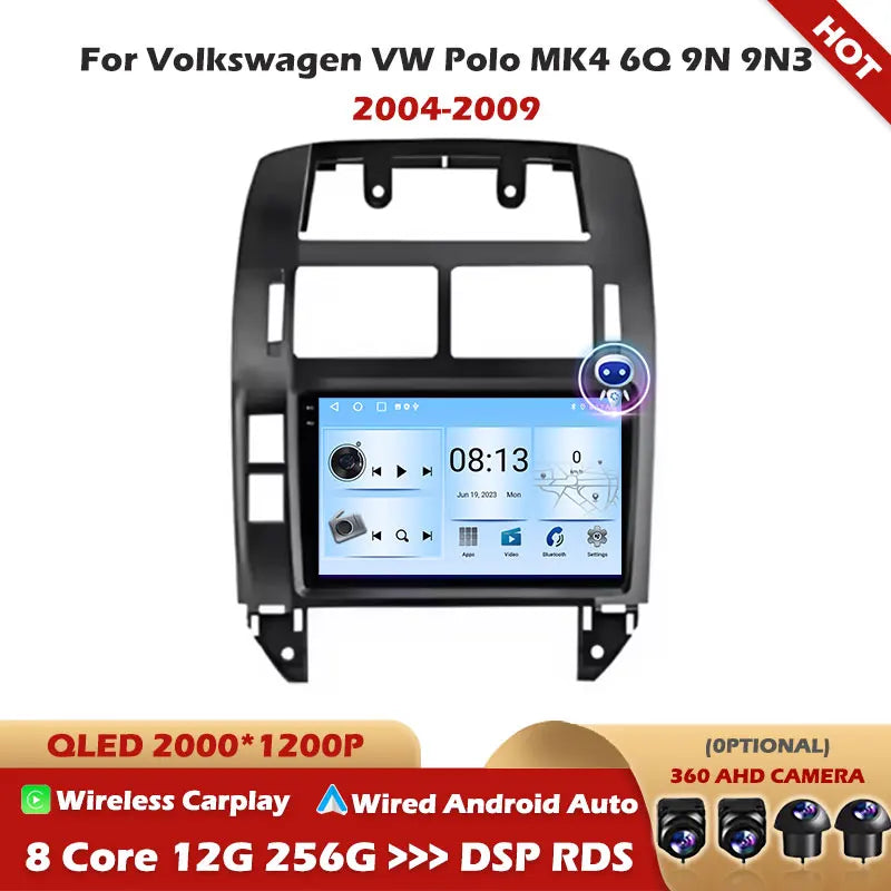 For Volkswagen VW Polo MK4 6Q 9N 9N3 2004-2009 Android Auto Carplay Car Radio Multimedia V