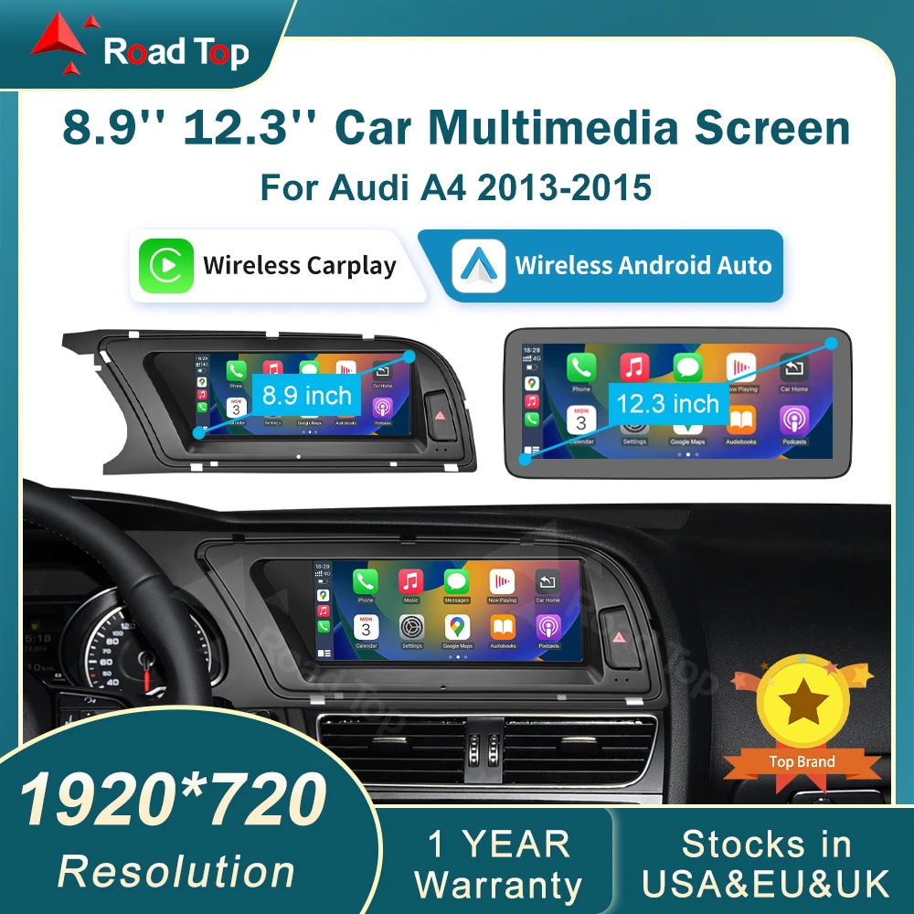 CN RoadTop 3G MMI Wireless CarPlay Multimedia Ultra-thin Screen Android Auto For Audi A4 2