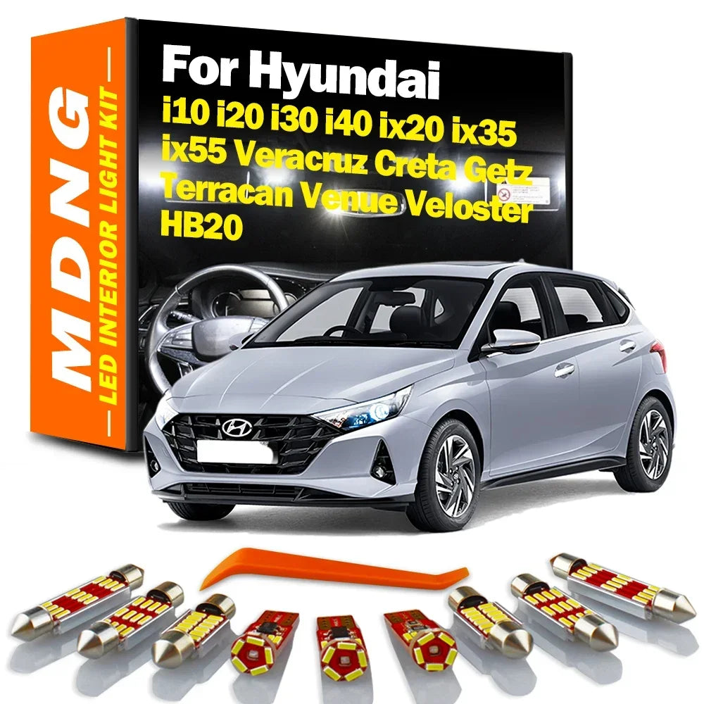 LED Interior Light Kit for Hyundai i10 i20 i30 i40 ix20 ix35 ix55 Veracruz Creta Terracan Venue Veloster HB20 Getz In...