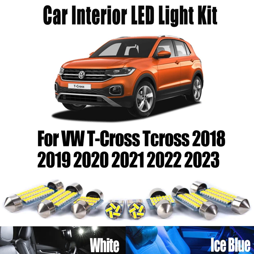 9-Piece LED Interior Light Kit for VW T-Cross Tcross 2018- 2020 - Canbus Dome Map Door Trunk Bulbs | AUTOKITSHOP