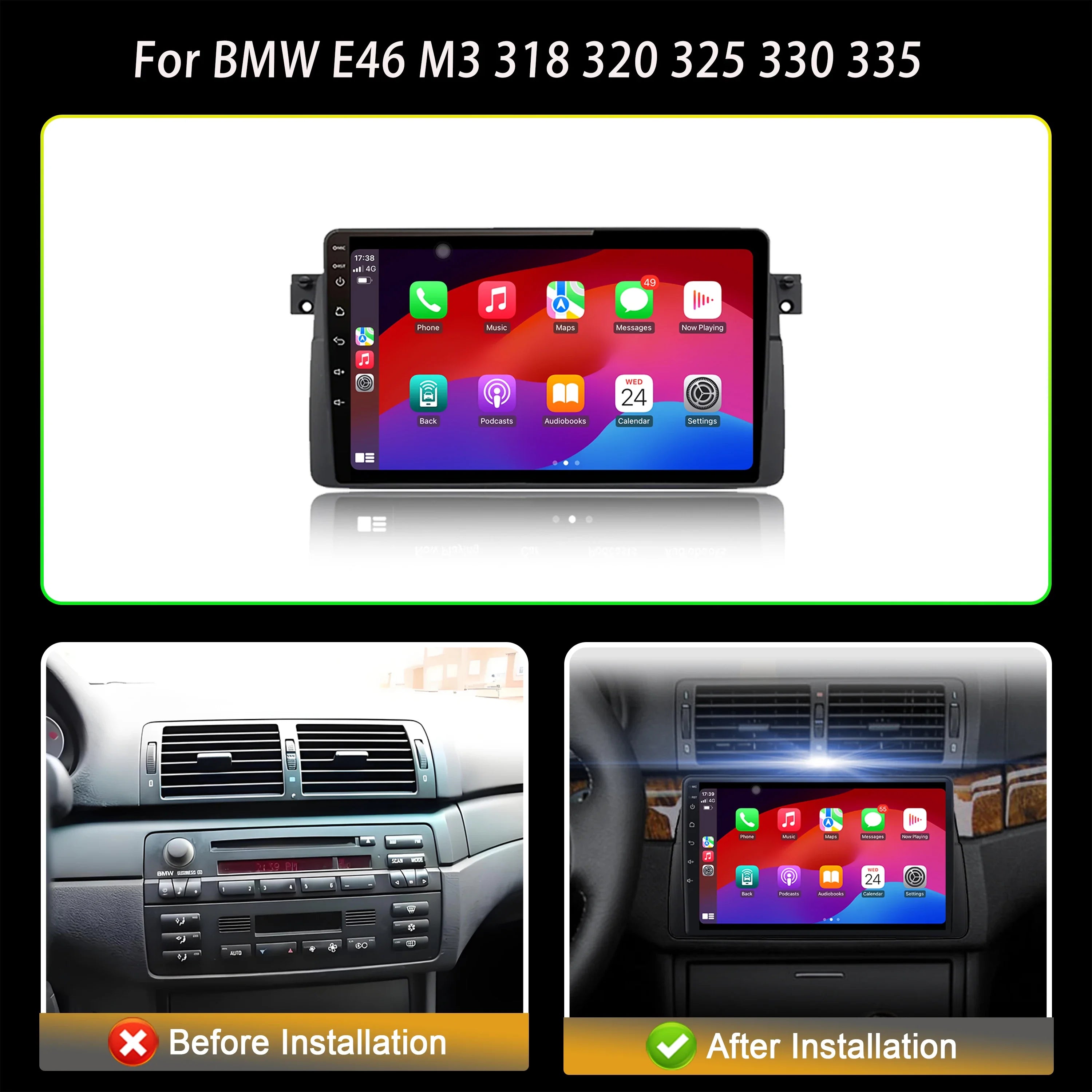 Android 14 Car Radio Multimedia For BMW E46 M3 318 320 325 330 335 1998-2006 Wireless CarP