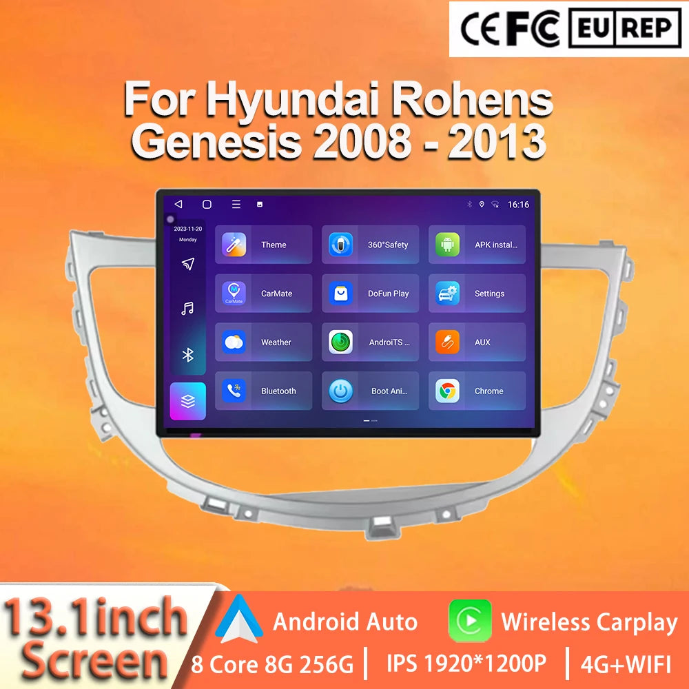 13.1'' Android 15 Car Radio For Hyundai Rohens Genesis 2008 2009 - 2013 Video Multimedia P | AUTOKITSHOP