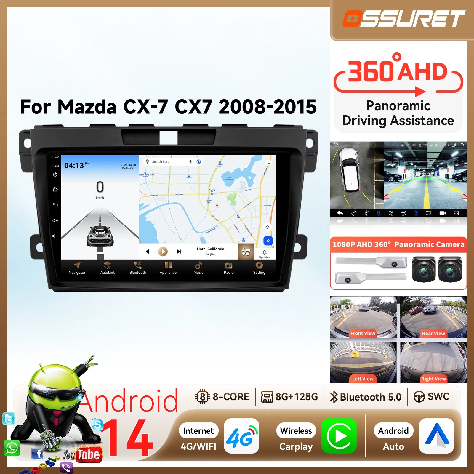 Android Auto car intelligent systems radio For Mazda CX-7 CX7 2008-2015 multmedia player A