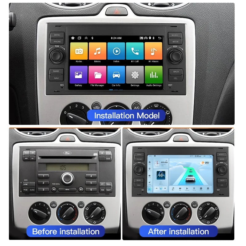SZLELV Car Radio CarPlay Android 15 Auto For Ford Focus 2 Mondeo S C Max Kuga Fiesta Fusio