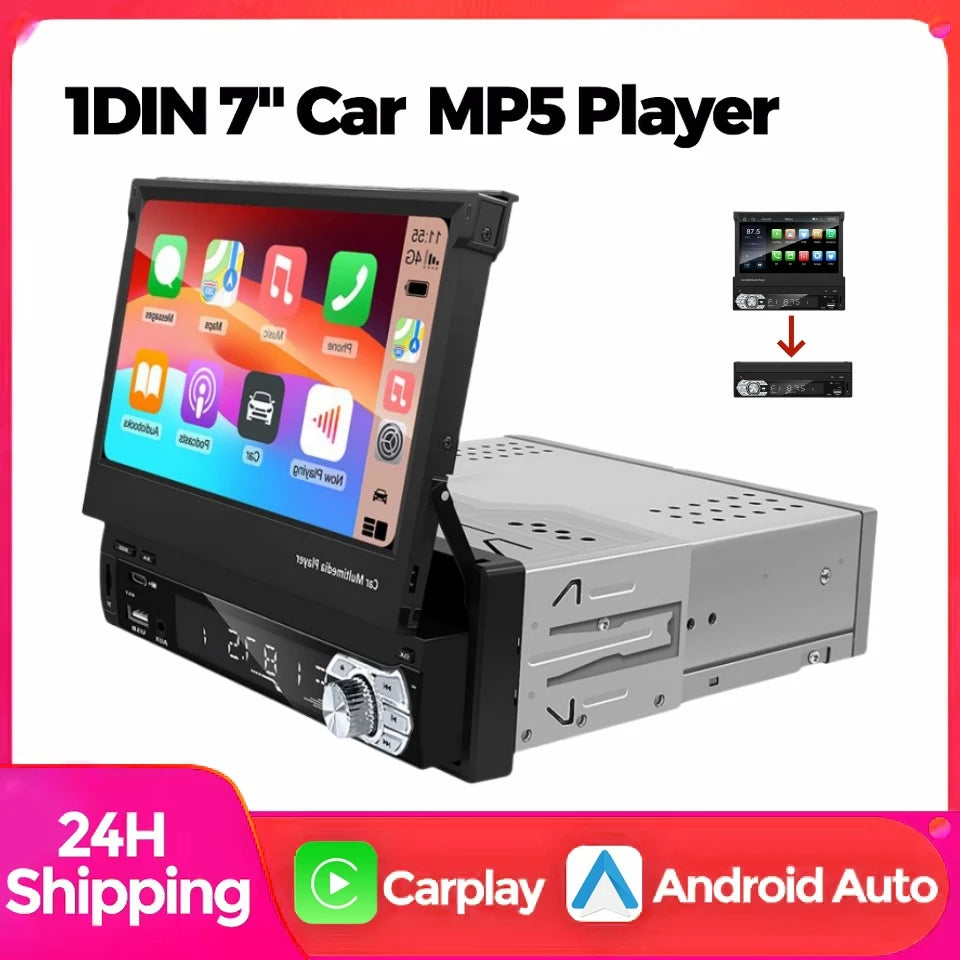 Universal 7" 1din Retractable Screen Car Radio Android Auto Carplay Multimedia Video Playe | AUTOKITSHOP