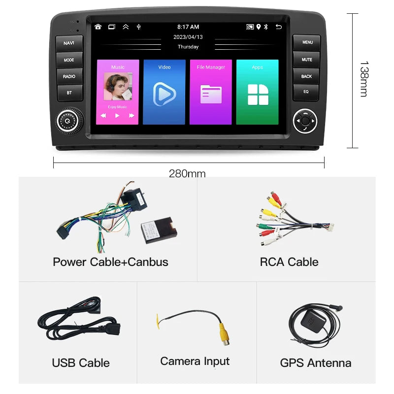 SZLELV For Mercedes Benz R-Class W251 R280 R300 R350 R500 Android 15 Multimedia Player Ste