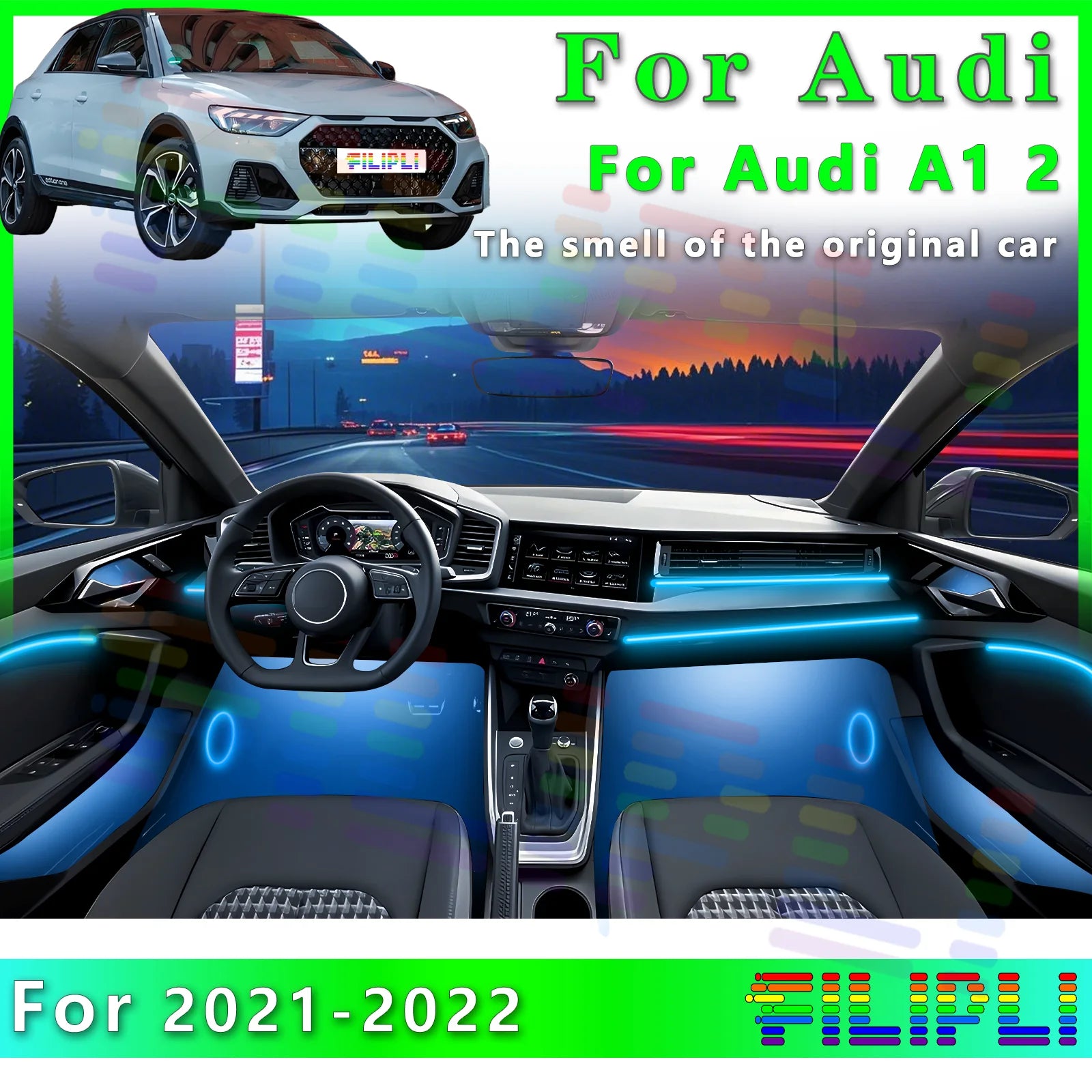 RGB - Ambient Light - for Audi A1 2021-2022 - App Control - Car Interior Lighting | AUTOKITSHOP