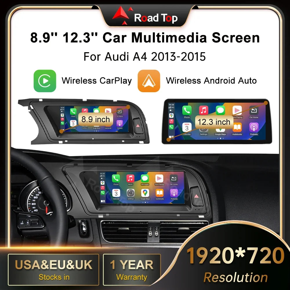 RoadTop CN 12.3 inch For Audi A4 2013-2015 Linux Screen Wireless CarPlay Multimedia Androi