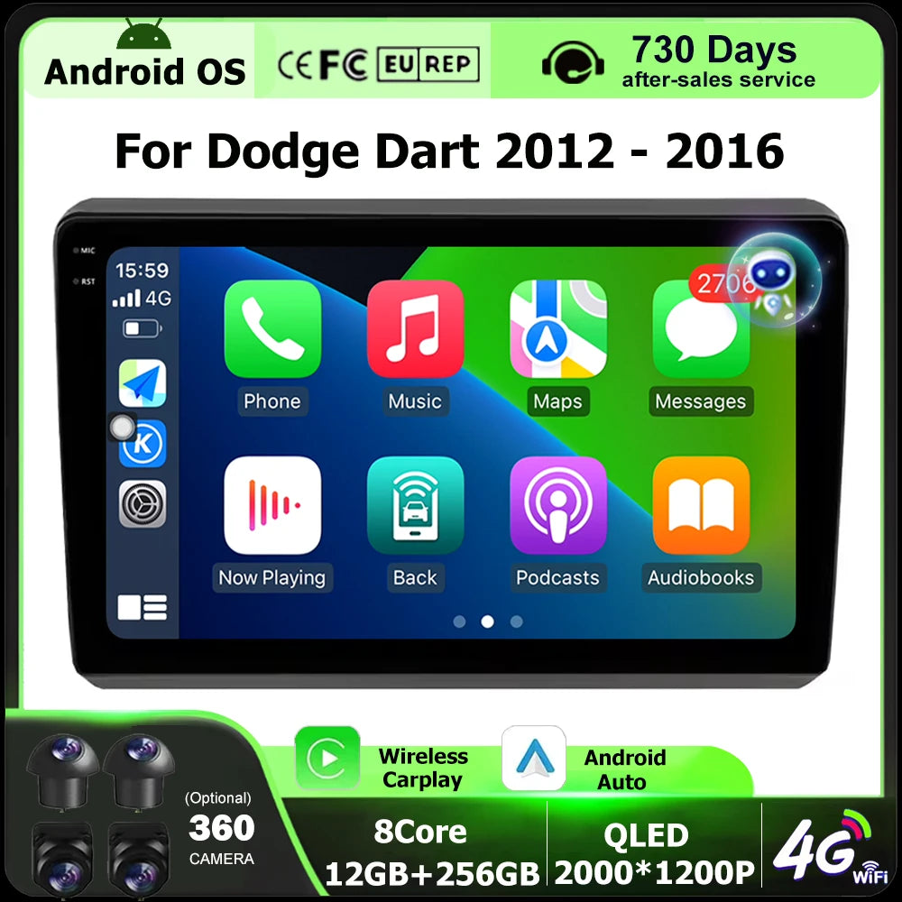 Wireless Carplay For Dodge Dart 2012 - 2016 Android 16 Auto Car Radio Multimedia Video Pla