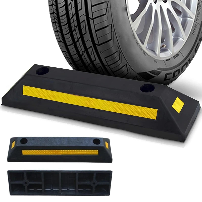 Car Wear Resistant Rubber Car Wheel Chock for Garage Yellow Strips Parking Stopper Durable Tire  - Automotive LED Light