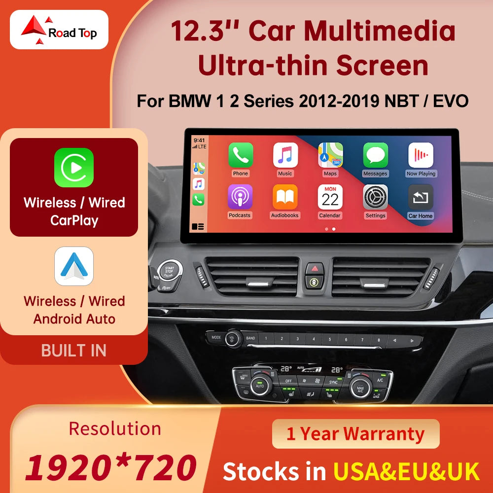 12.3'' Linux Touch Screen Car Multimedia Display Wireless Carplay Android Auto For BMW 1 2 | AUTOKITSHOP