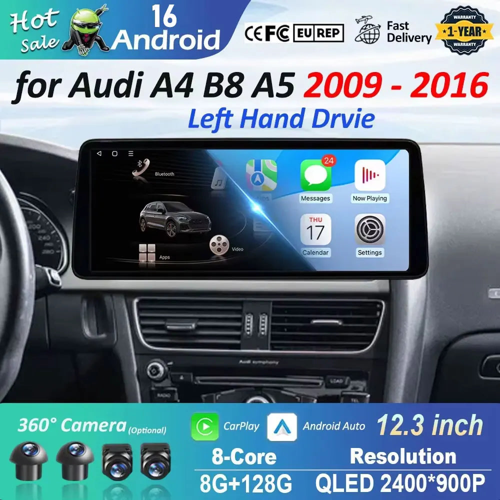 for Audi A4 B8 A5 2009 - 2016 Android 16 Left Hand Drvie Car Radio Video Player Carplay Na
