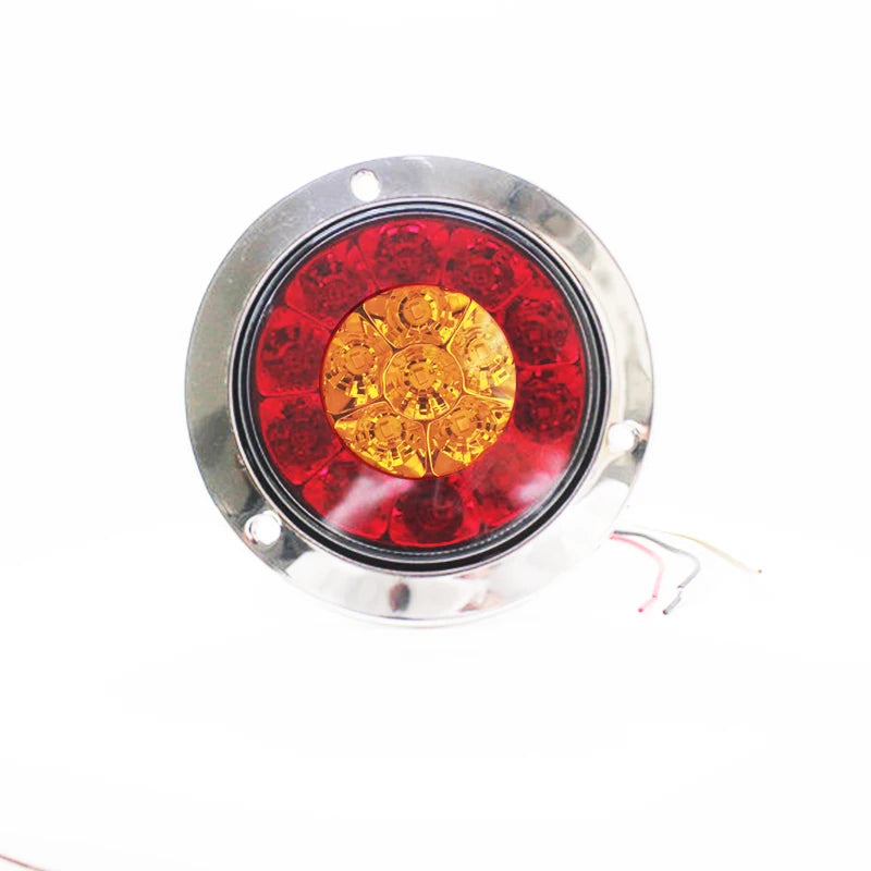 1 Pair 24V Round Reverse Brake Turn Signal Rear Tail Light Red +Yellow 16 LED for Car Truc