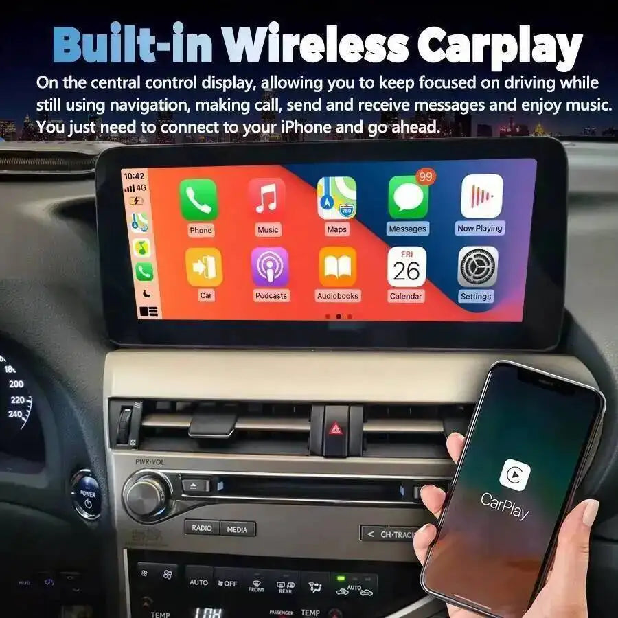 12.3" Android 14 CarPlay Car Multimedia Video Player Screen For Lexus RX RX270 RX350 450 2