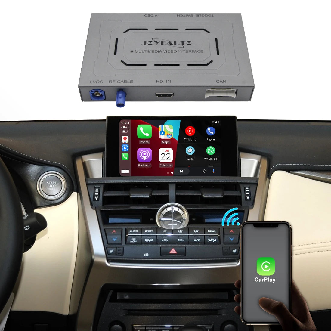 Wireless CarPlay Interface for 2014-2020 Lexus ES/NX/RX/UX with Knob Controls - Android Auto Mirror-Link Box