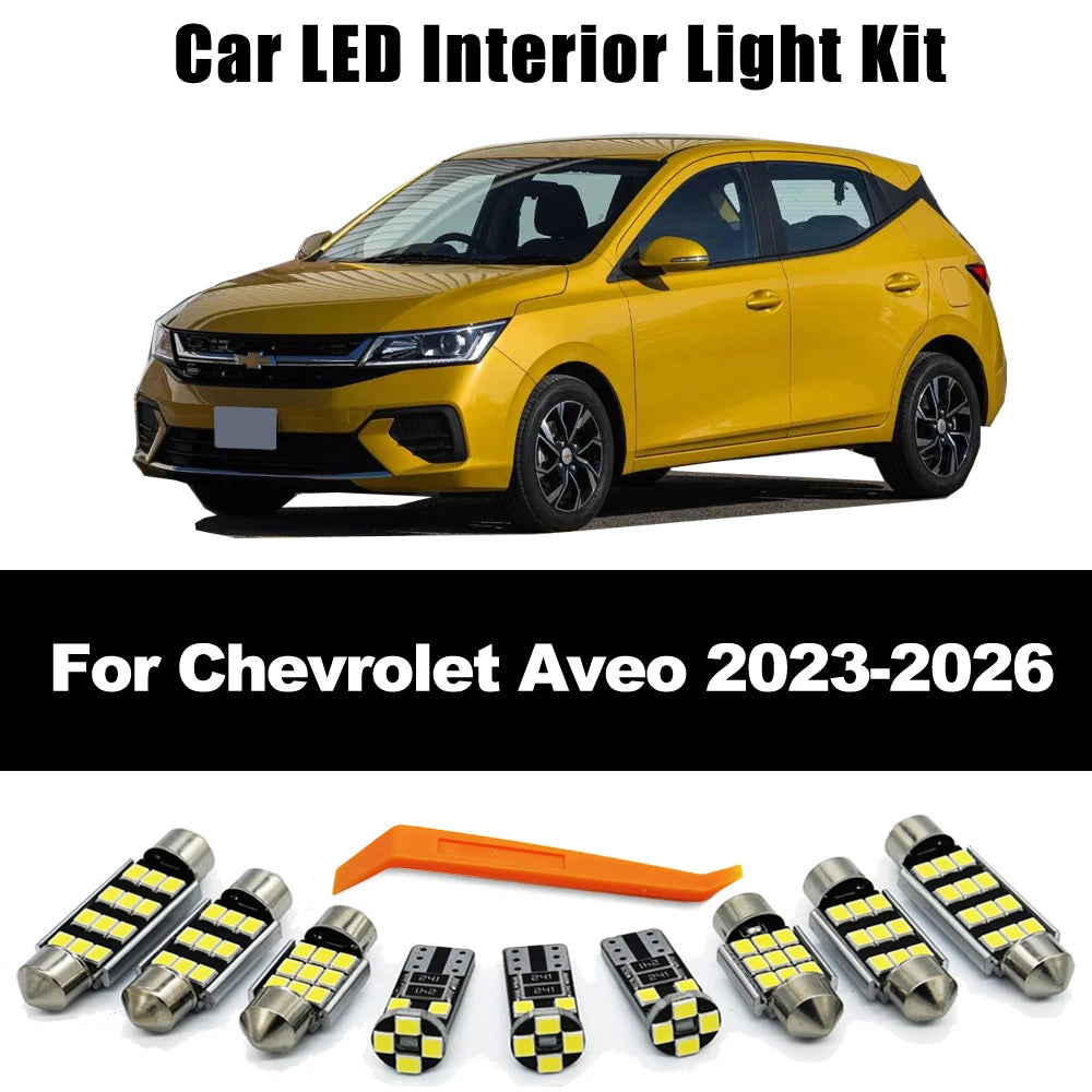 ZITWO 8Pcs Canbus For Chevrolet Chevy Aveo 2023 2024 2025 2026 LED Interior Dome Map Trunk Plate Light Car LED Bulb Accessories