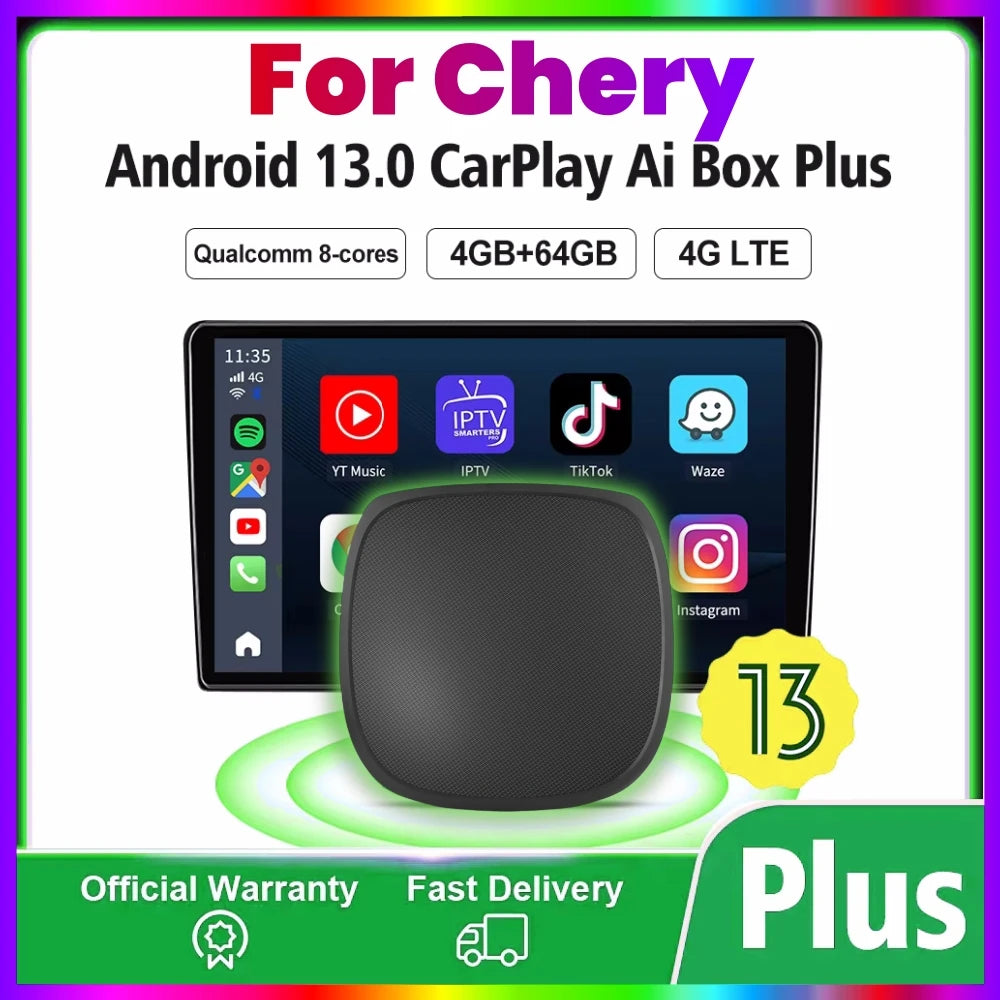 Android 13 CarPlay Ai Box 4+64G GPS WiFi 4GLTE For YouTube Netflix For Chery Tiggo 8 Tiggo | AUTOKITSHOP