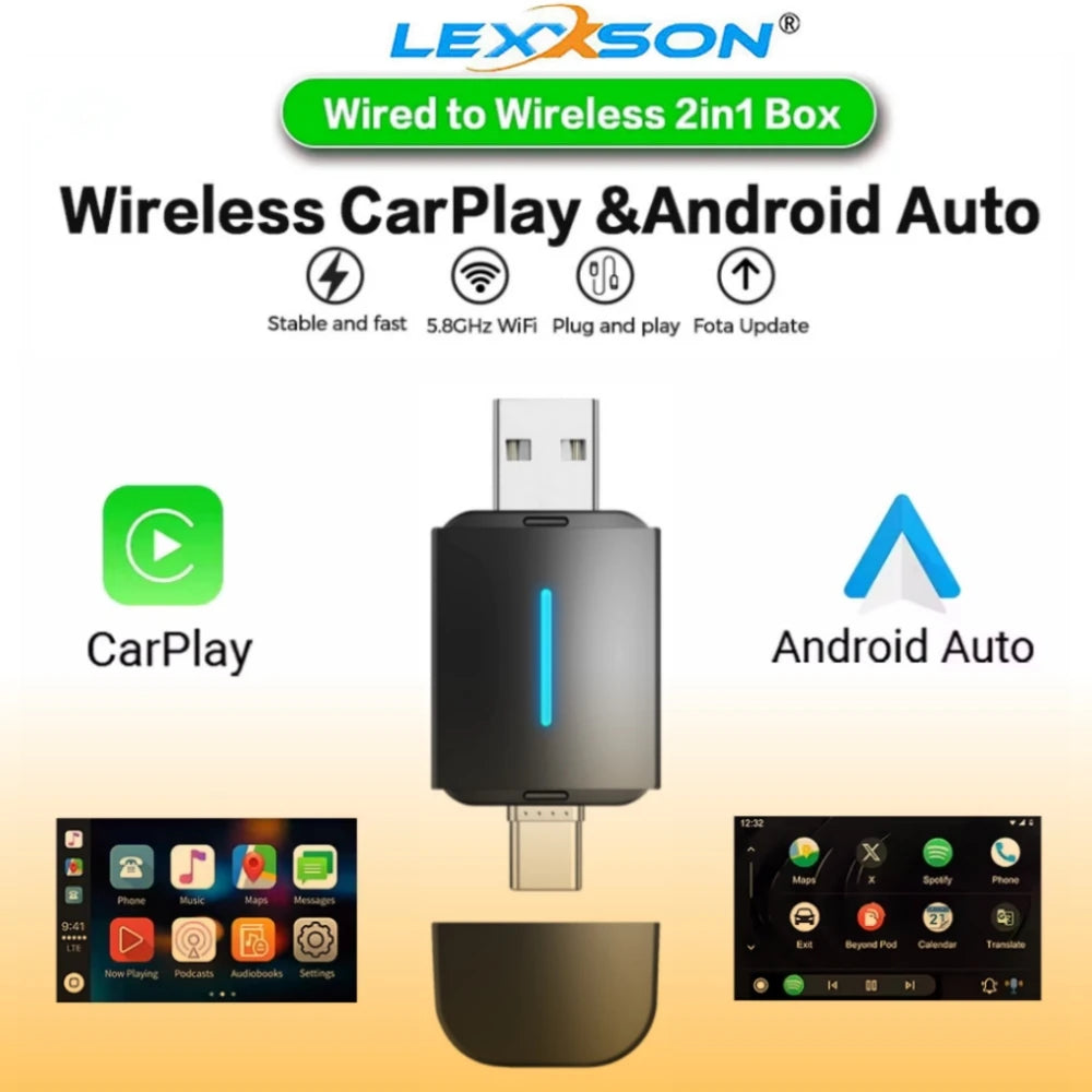 LEXXSON Wireless CarPlay Android Auto 2IN1 Wireless Adapter Smart Mini Box Plug And Play W | AUTOKITSHOP