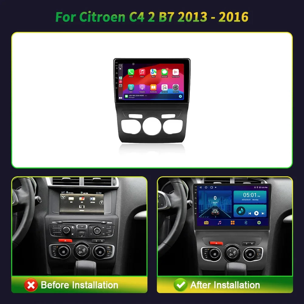 10inch Car Radio Android 16 For Citroen C4 2 B7 2013-2016 BT Carplay Multimedia Navigation