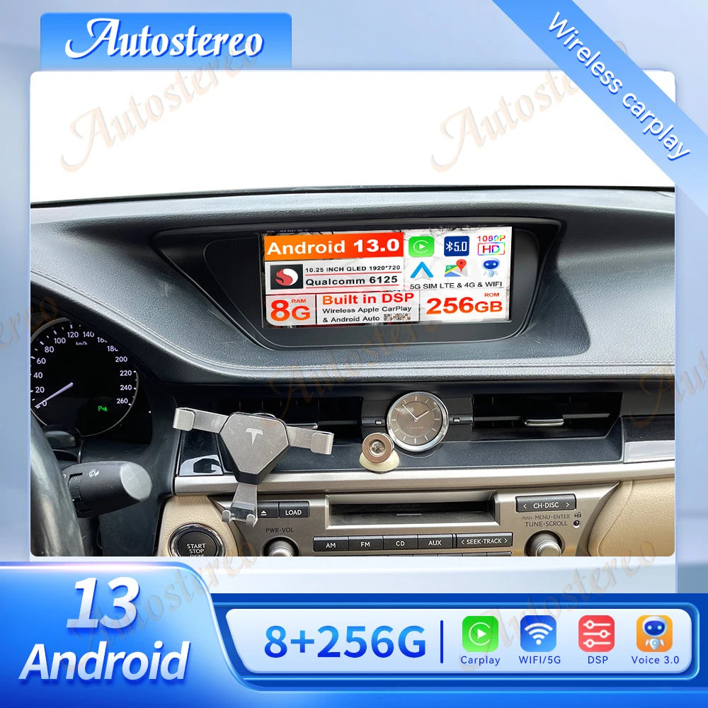 System Qualcomm Carplay Android 13 For Lexus ES300 ES350 2013-2019 Car GPS Navigation Auto