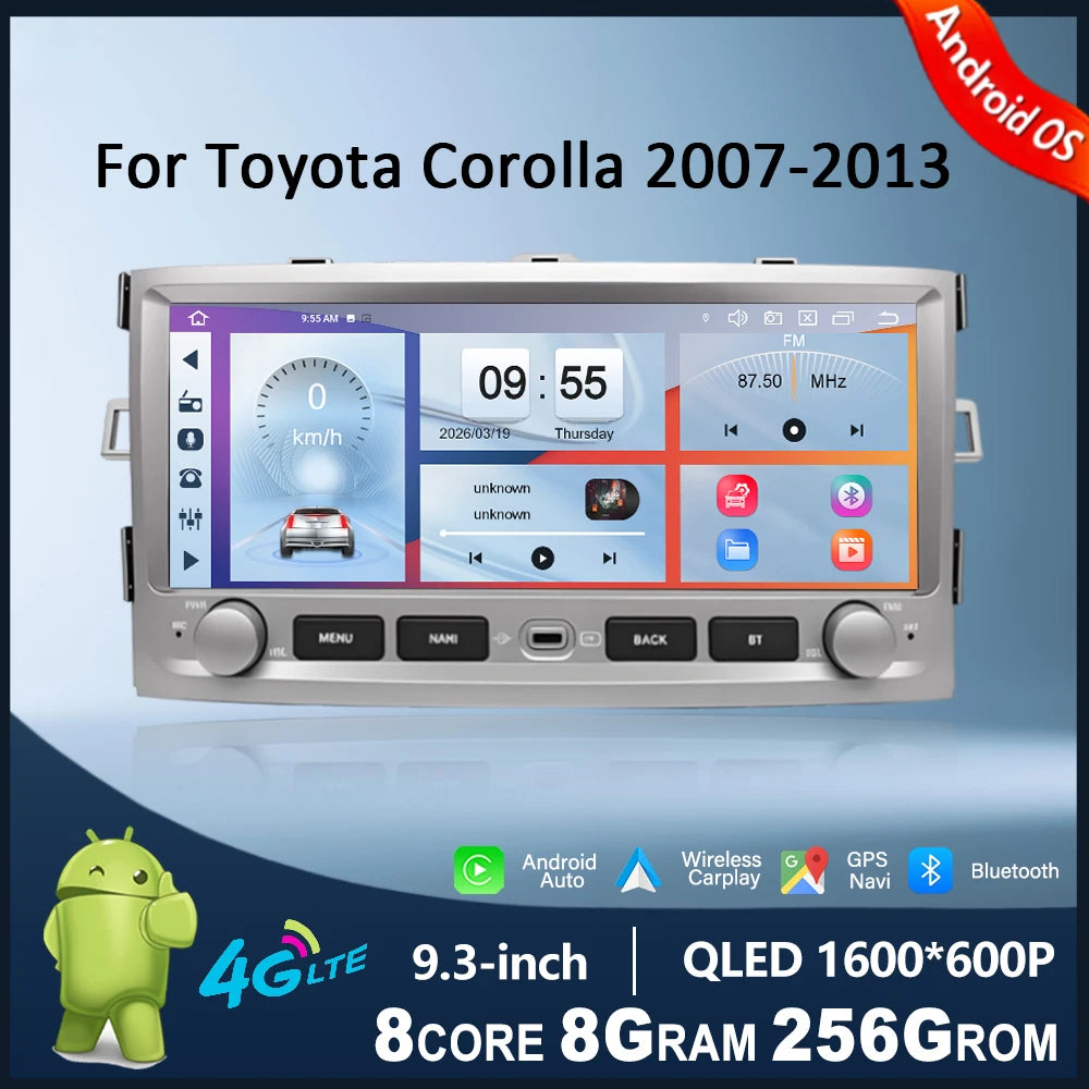 9.3 inch for Toyota Corolla 2007-2013 Car Radio Multimedia Touch display Android Auto Wire
