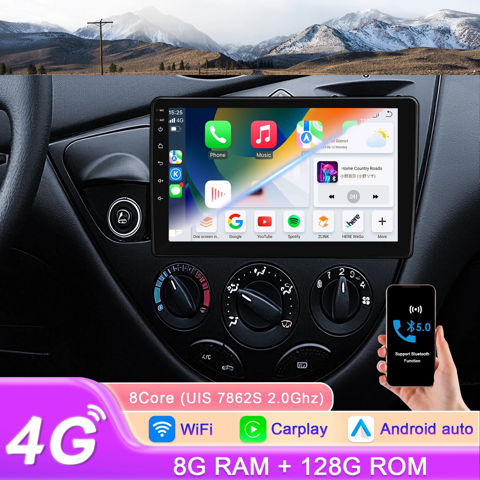 12.3" Car Radio GPS for Ford Fiesta 1995-2001 Focus MK1 1998-2004 - 4G LTE 360Cam Carplay Multimedia Player with RDS