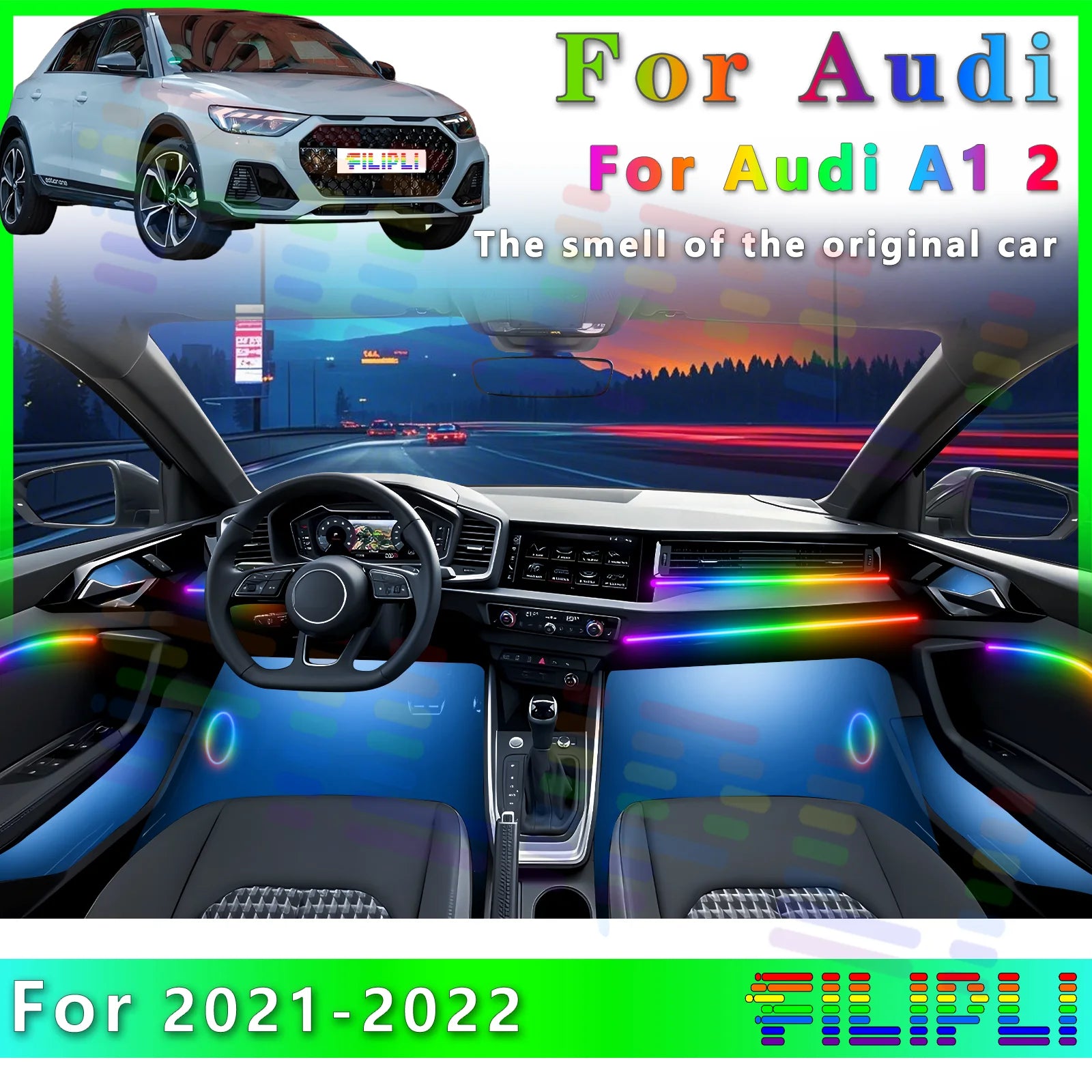 RGB - Ambient Light - for Audi A1 2021-2022 - App Control - Car Interior Lighting | AUTOKITSHOP