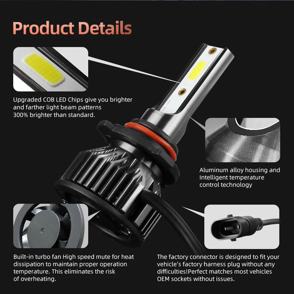 LED Bulbs Headlight Bright 150W HB3 HB4 Car Lights For MITSUBISHI (US) LANCER 2009 2010 20