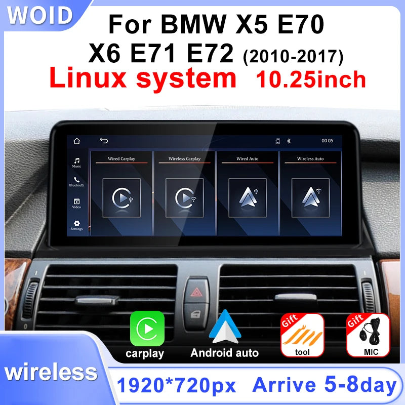 Linux 10.25" Touch Screen Display 1920*720 For BMW X5 E70 X6 E71 CCC CIC Wireless Carplay