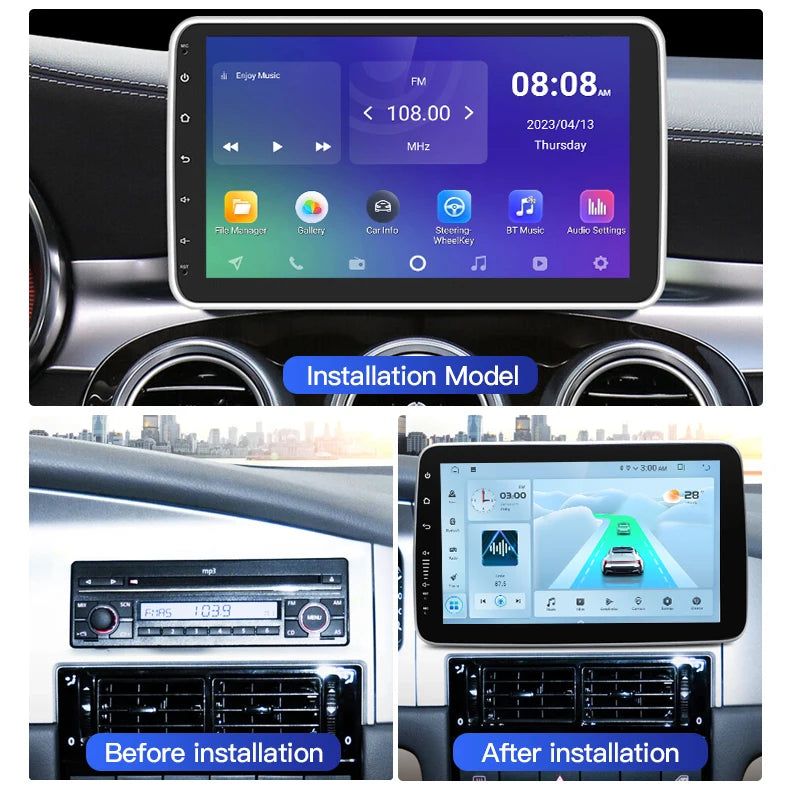 SZLELV 360° Rotation Android 15 Auto 1DIN Universal 9 10 Inch Car Stereo Radio BT WIFI Car