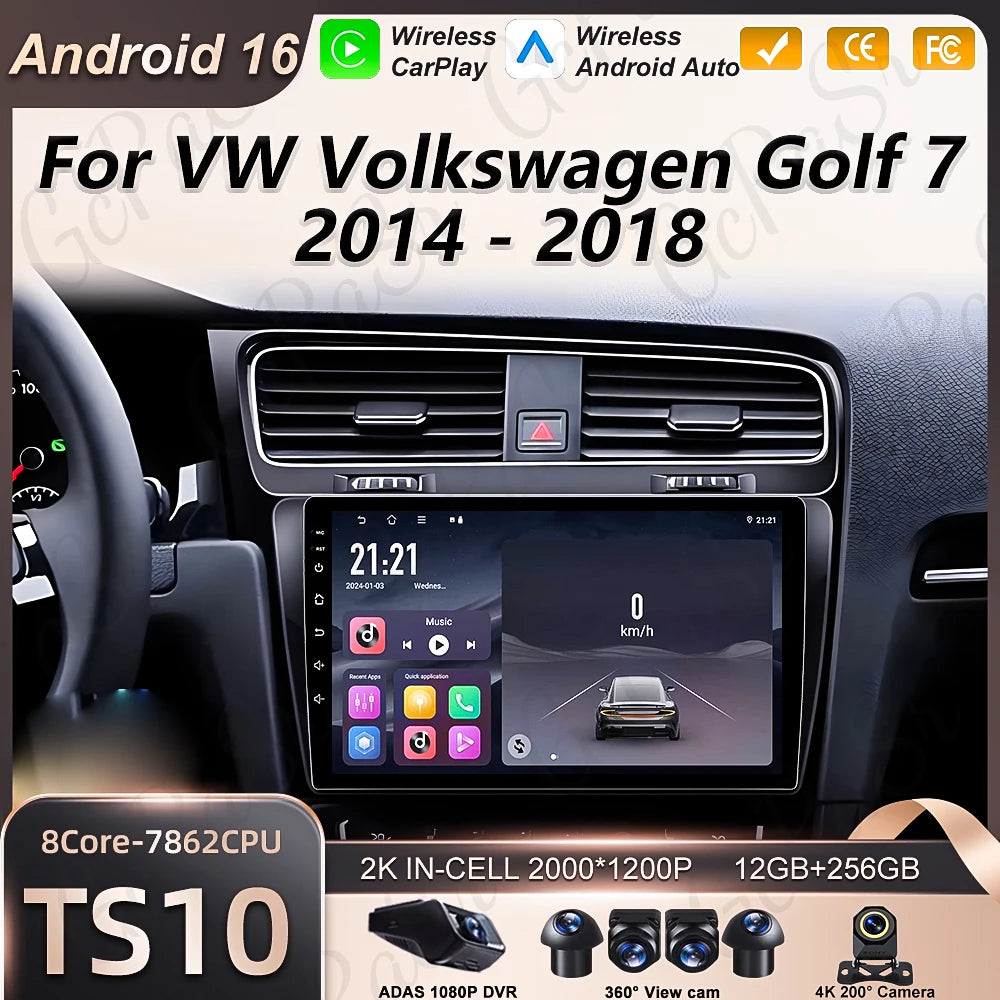 Android 16 Car Radio For Volkswagen VW Golf 7 MK7 GTI 2012 - 2020 Multimedia Stereo Carpla | AUTOKITSHOP