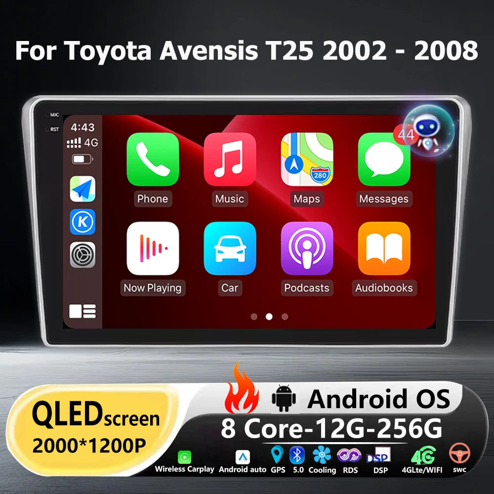 Car Radio Multimedia Video Player GPS Navigation QLED Touch Screen For Toyota Avensis T25